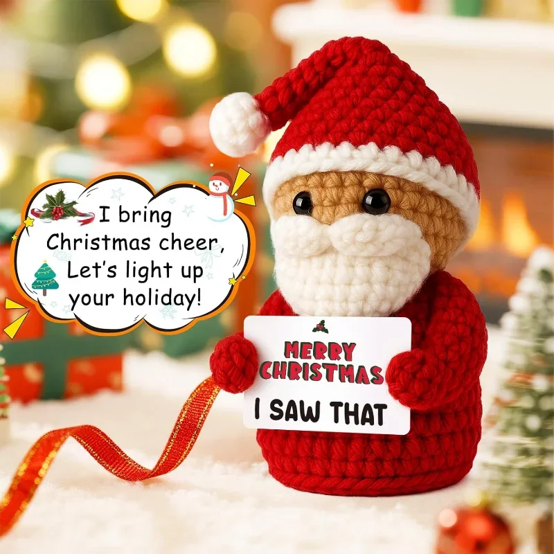 Christmas Handmade Crochet Santa Claus with Card Funny Christmas Coworker White Elephant Christmas Stocking Stuffer Gift Idea