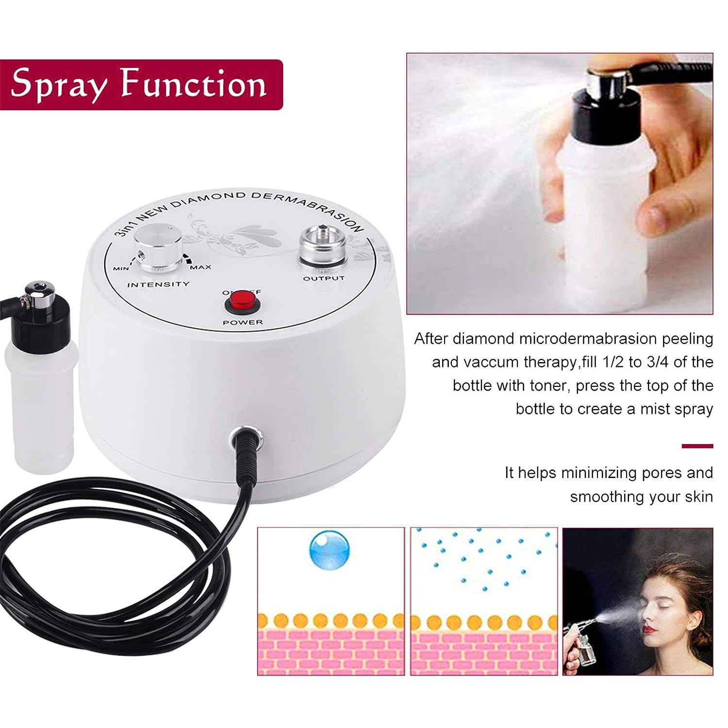 3 in 1 Diamond Machine Facial Care Machine Microdermabrasion Device with Vacuum Spray for Salon Personal Home Use Brighten Skin