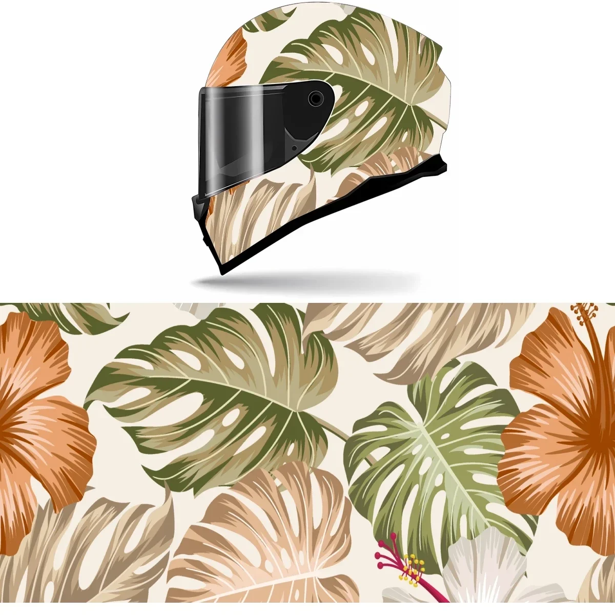 

Тропические листья и цветы, полная наклейка на шлем, мотоциклетный шлем, гоночная графическая наклейка, виниловая пленка, декор для шлема, наклейка