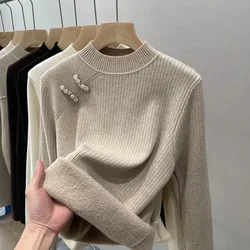 Women Half Turtleneck Plus Velvet Thicke Sweaters Winter Warm Long Sleeve Knitted Tops Casual Plush Fleece Lined Soft Pullover