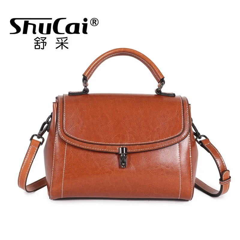 Genuine Leather Women\'s Shoulder Bags Cowhide Handbags Simple Premium Feeling Large Capacity Crossbody Bag