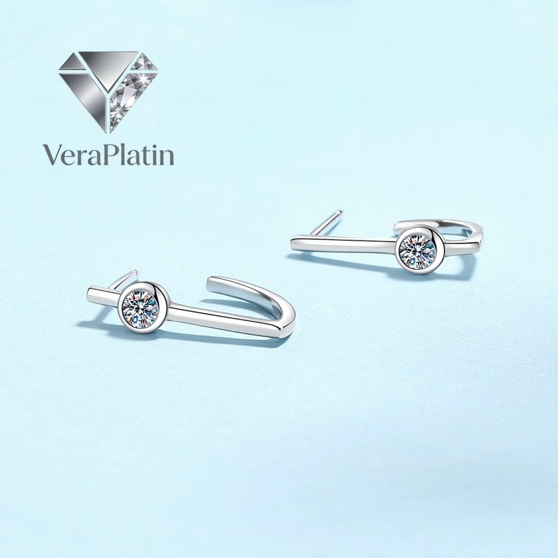 

VeraPlatin Girl Birthday Gift 18K White Gold Wedding Fine Jewelry Earplug Stud Earrings Women 0.2CT Moissanite Diamond Girl Vale