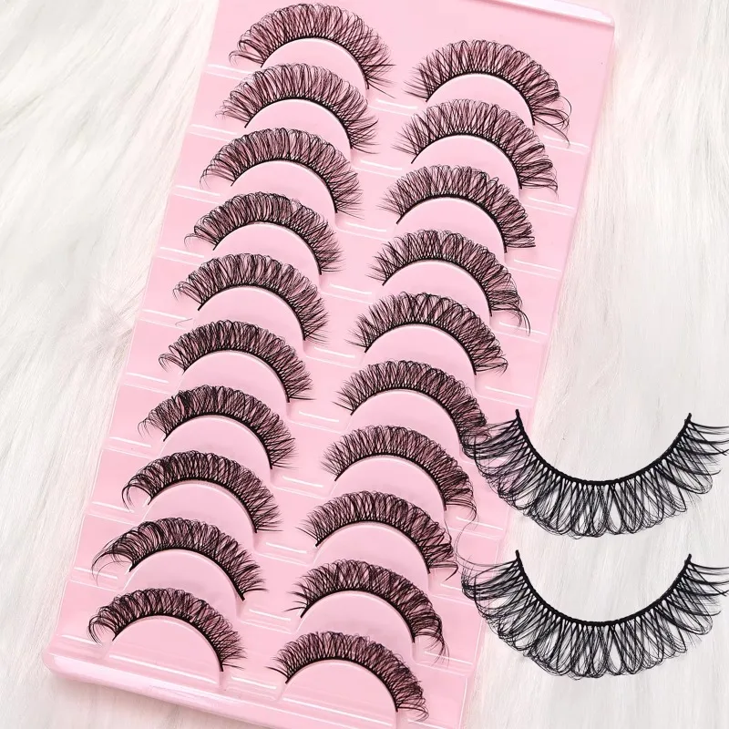 10 Pairs Soft Faux Mink D Curl Fake Lashes Long Lasting Reusable Easy to Apply for Party/Daily Makeup
