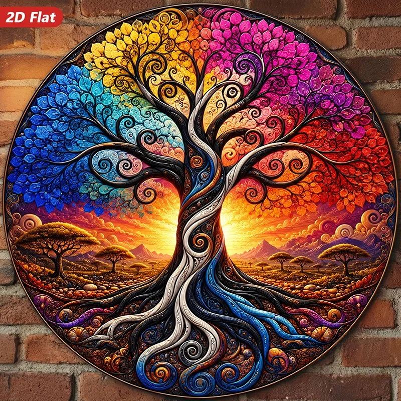 CIFBUY Vintage Psychedelic Tree of Life Mandala Aluminum Wall Art Waterproof Wear Resistant Sign Home Living Room Bedroom Office