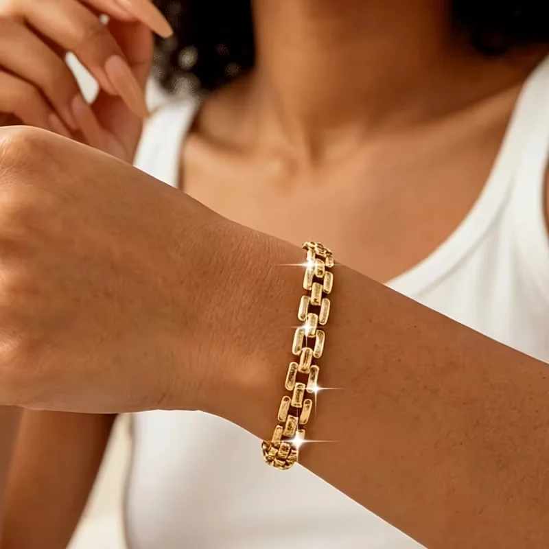 Massive Edelstahl-Gliederketten-Armbänder, minimalistisches Uhrenarmband, Armreif aus Edelstahl, einfacher neuer Schmuck für das Handgelenk.