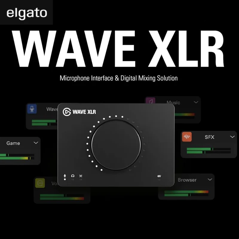 Elgato Wave XLR - جهاز مزج الصوت ومضخم 75 ديسيبل لميكروفون XLR إلى USB-C، برنامج الخلط الرقمي Ap-to-Mute للبث