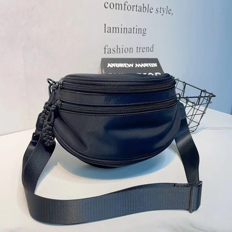 Casual cross body bag for women new waterproof Oxford cloth shoulder mesh saddle bag commuter messenger bag with real leather