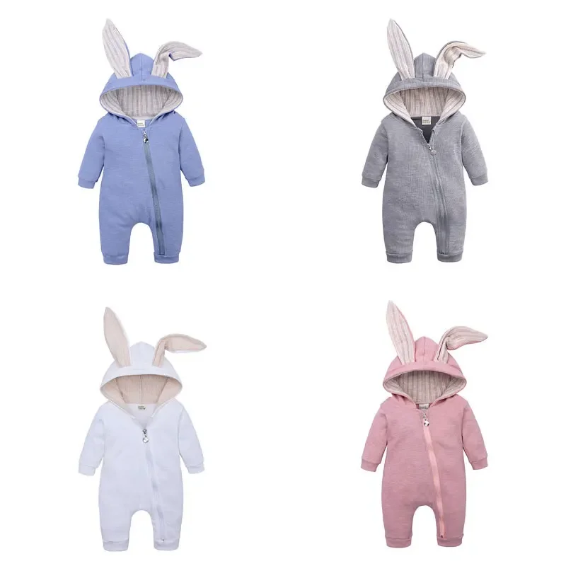 Spring Autumn Newborn Baby Clothes Bunny Baby Rompers Cotton Hoodie Newborn Girl Onesies Fashion Infant Costume Boys Outfits