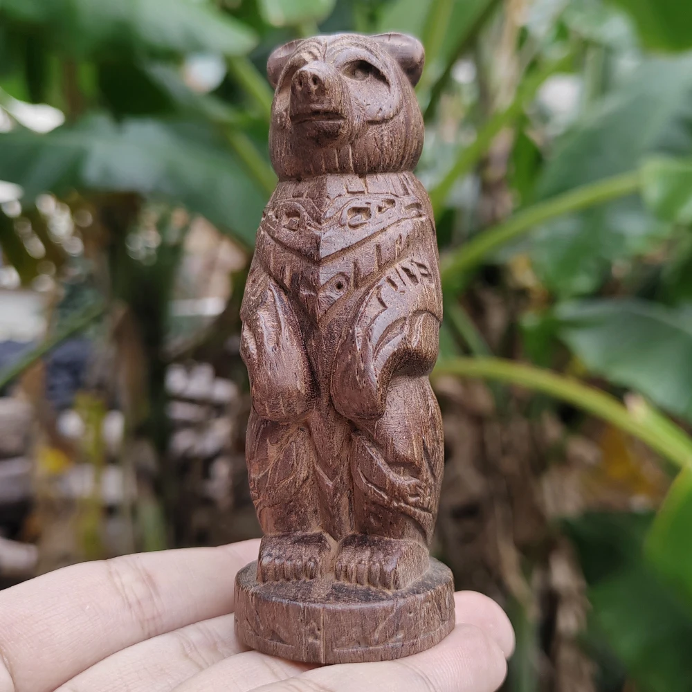 Hand-Carved Wooden Bear Totem Ornament, Tribal Style, Artistic Style, Suitable for Desktop Decorations, Home Decor, Living Room, Centerpiece, Office, Birthday Gifts, Christmas Gifts