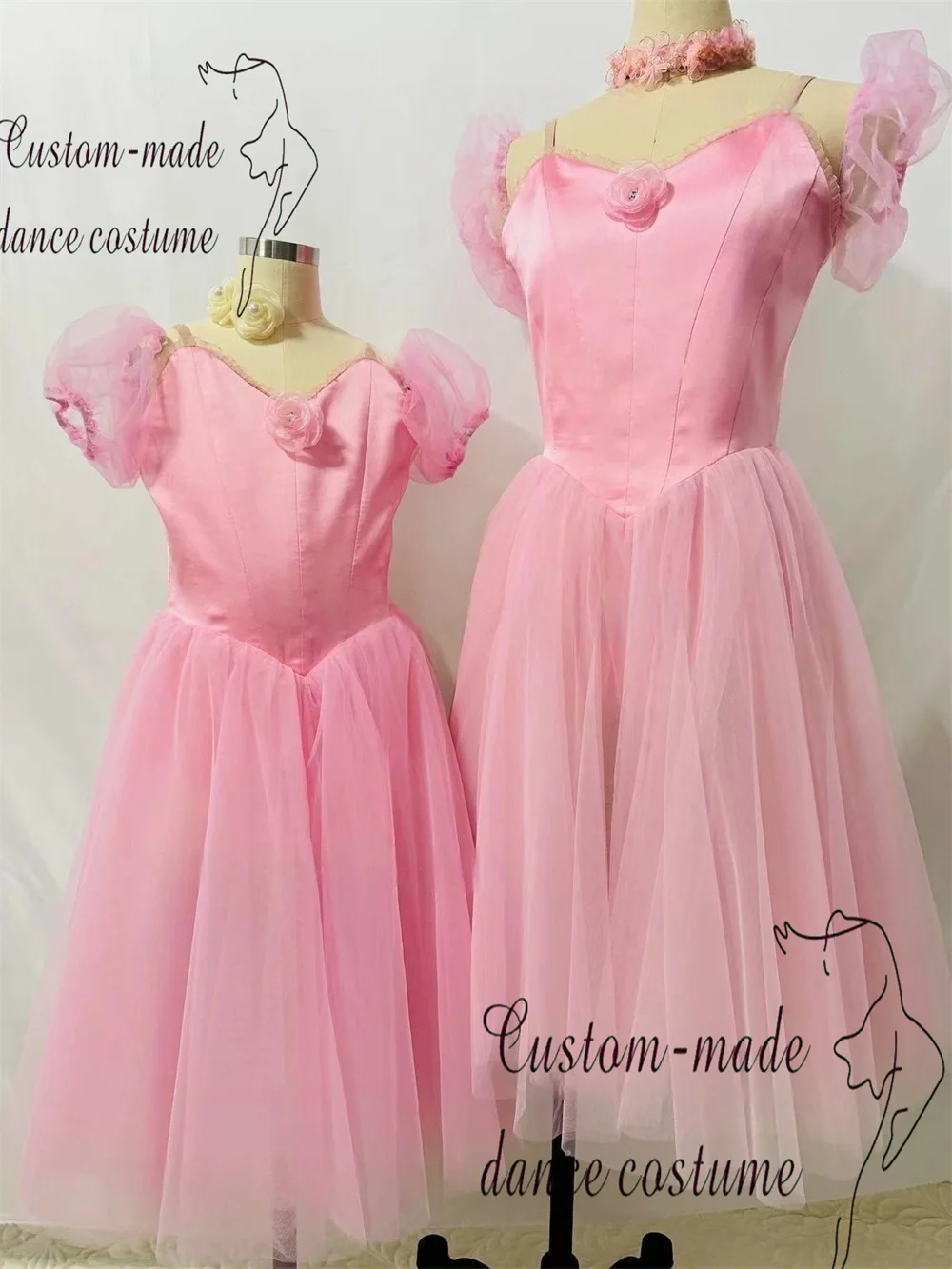 Jupe de ballet féerique quatre danses, jupe longue bouffante rose personnalisée privée en fil