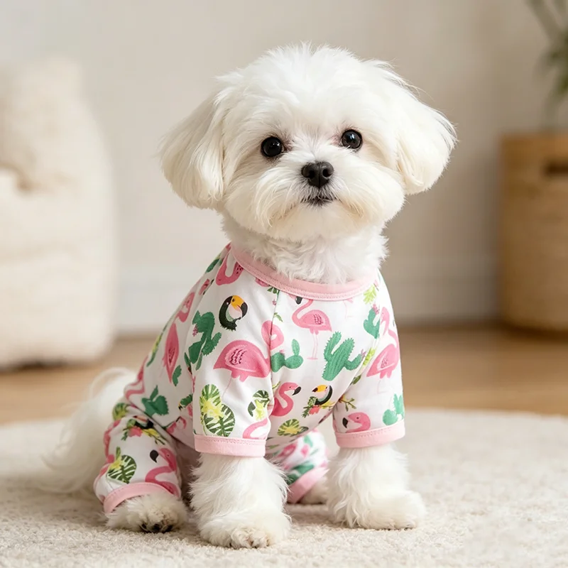 Chaleco Refrigerante de Verano para Perros, Diseño de Dibujos Animados de Flamenco y Cactus, Pijama de Cuatro Patas, Ropa de Moda para Mascotas, Suave y Cómoda