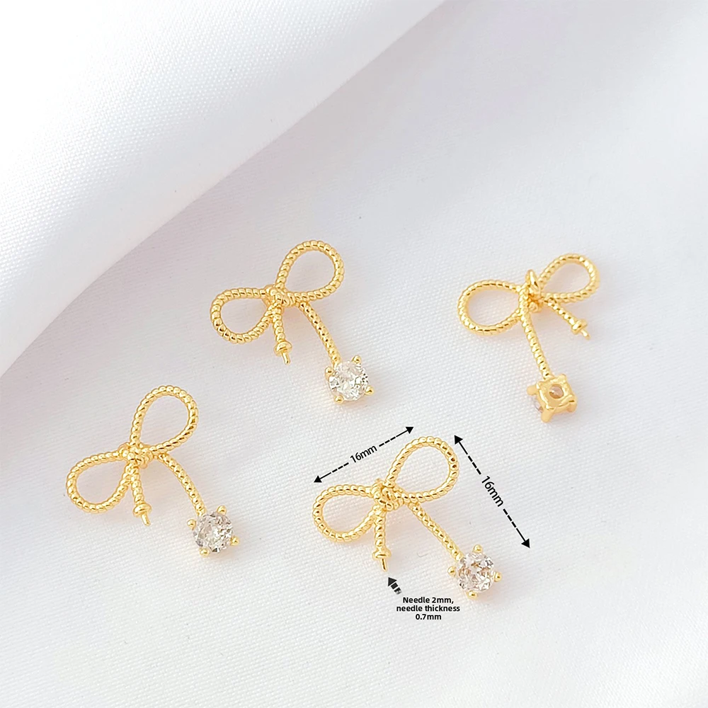 4 Pieces 14K Gold Package Zircon Inlay Lace Bow Pendant DIY Jewelry Making Necklace, Bracelet, Clothing Accessories Materials