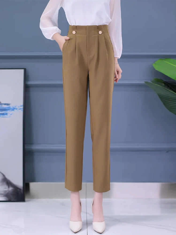 

Casual High Waist Nine Points Women's Suit Pants Spring Autumn New Style Harlan Loose Straight Tube Smoking Pants
