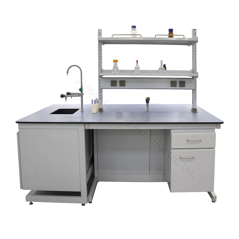 Adjustable Epoxy Resin Lab Workbenches White Computer Laboratory Instrument Tables With Power For Hospital And School Use