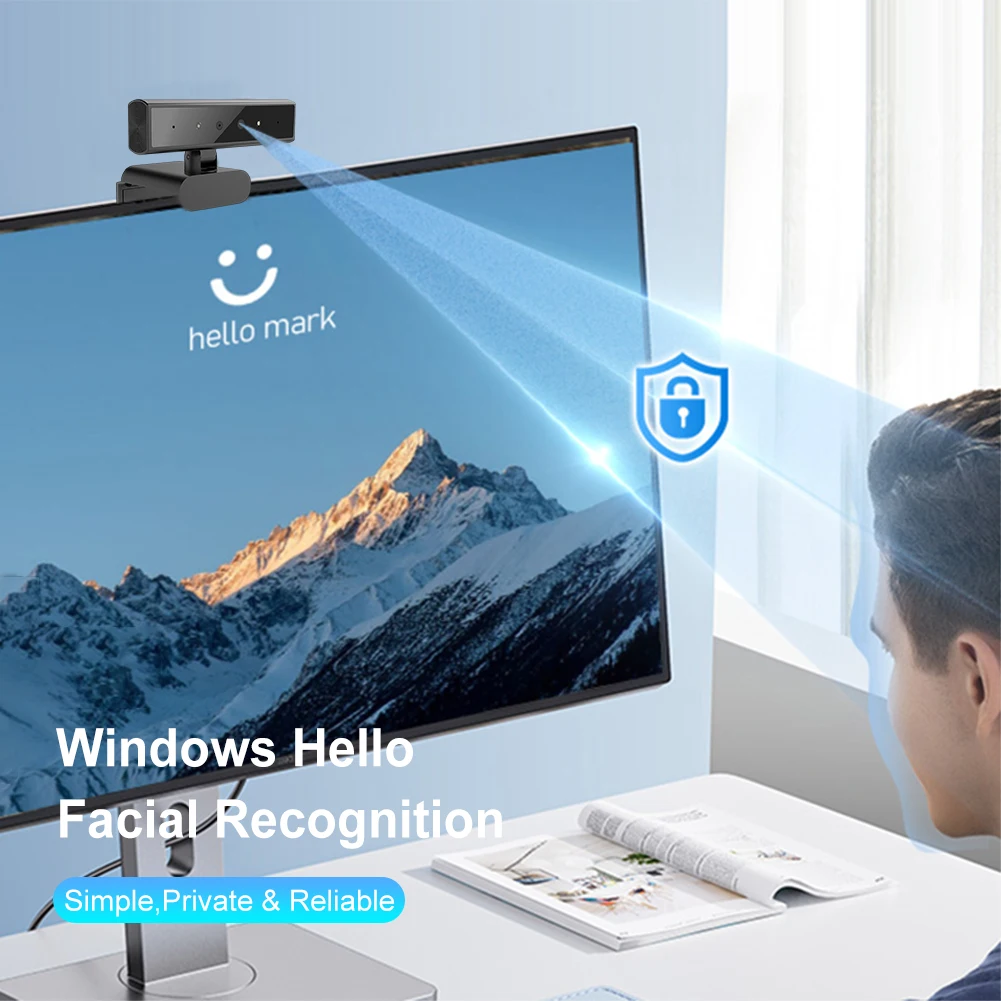 Facial Recognition Webcam Windows Hello 2K Webcam 5MP 1080P Web Camera IR Facial Recognition Login For Laptop PC Camera with Mic
