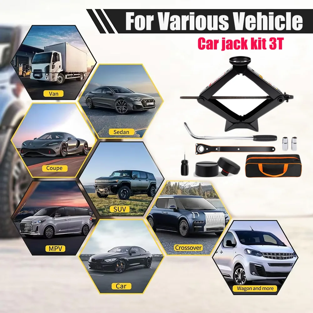 Kits de cric à ciseaux 3T pour voiture, support de levage d'urgence à manivelle, réparation et remplacement de pneus, économie de travail, avec clés en L pour Tesla Model Y 3 S X