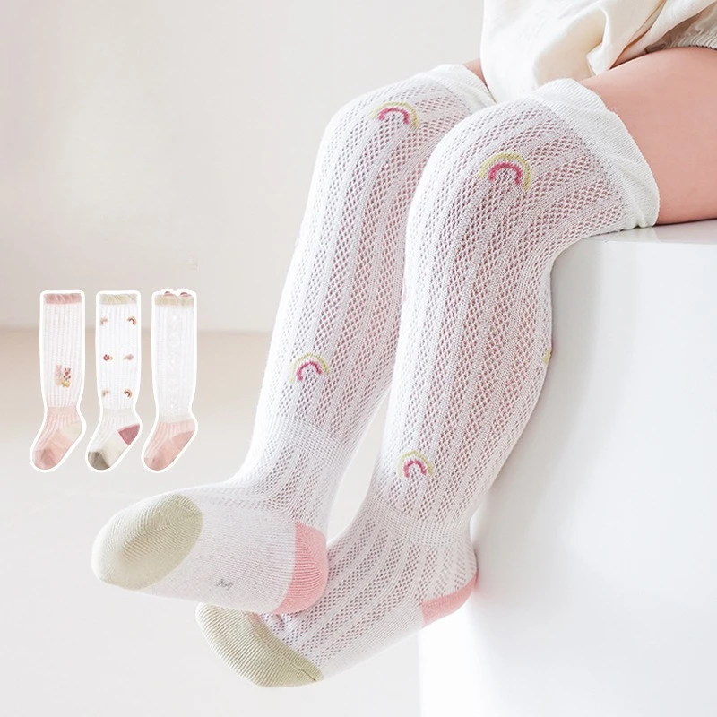 3 Pairs Lace Mesh Long Socks Summer Thin Loose Baby Stockings Newborn Baby Socks Non-Slip Over Knee Anti-Mosquito Versatile Sock