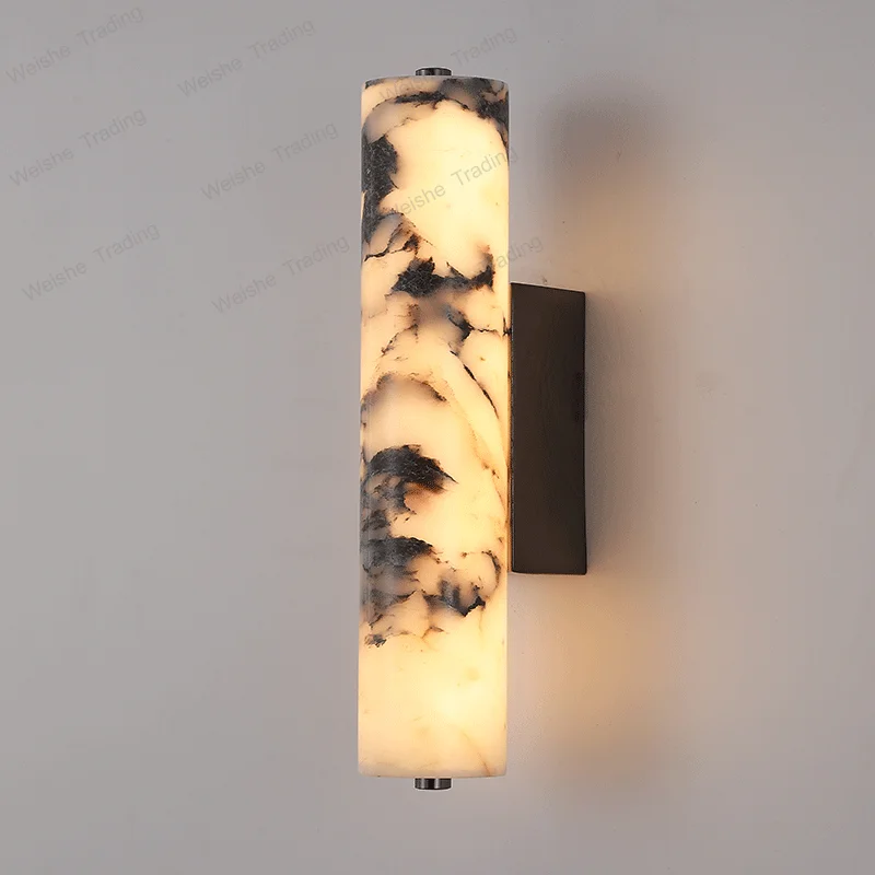 

New Bedroom Wall Lamp Italian Style Natural Stone Black Marble Light Luxury Bedside Living Room Decoration Modern Wall Sconces