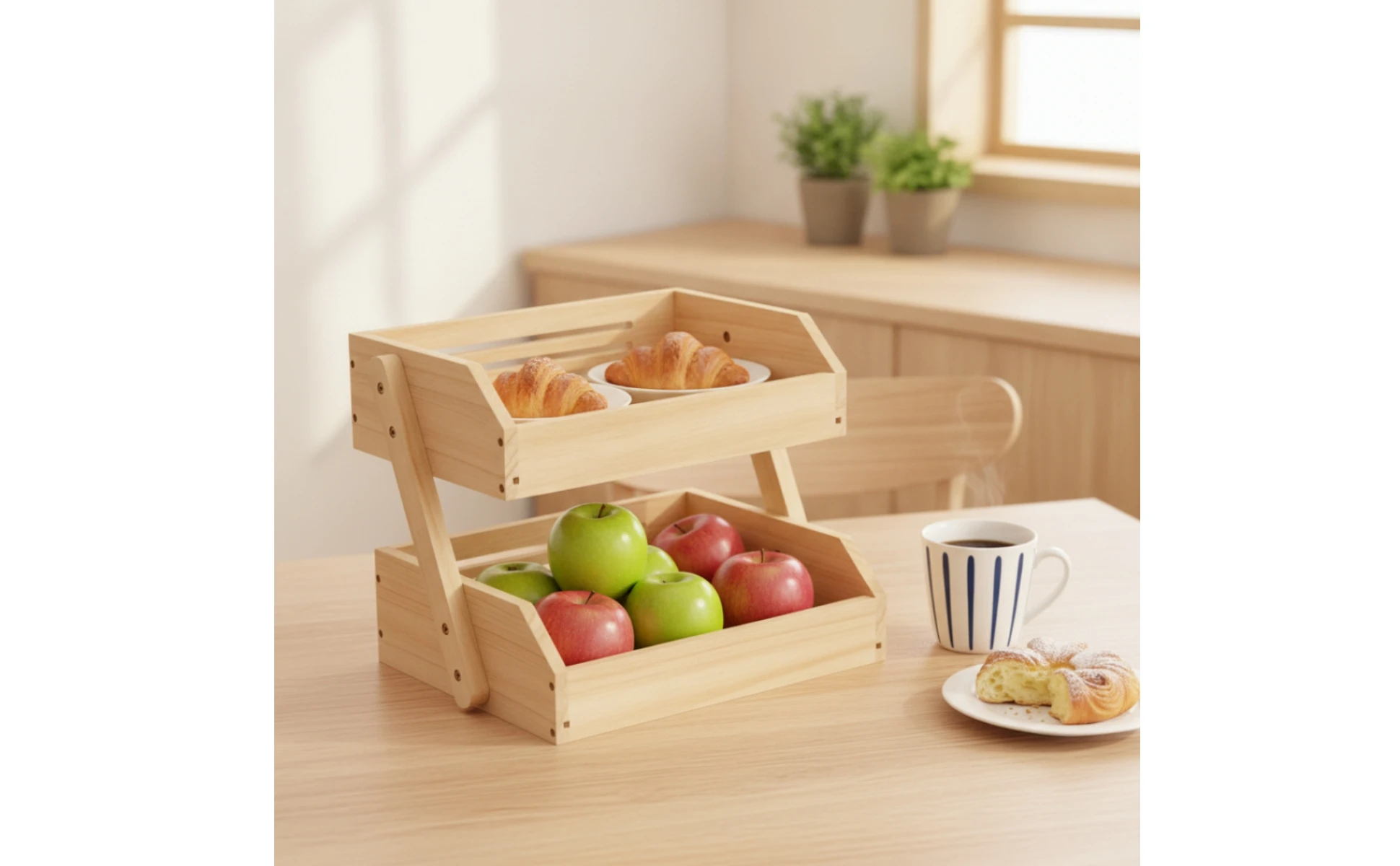 Kitchen Countertop Organizer Ventilated Kitchen Rack with Trays Wooden Storage Rack Open-Front Countertop Organizer Space-Saving