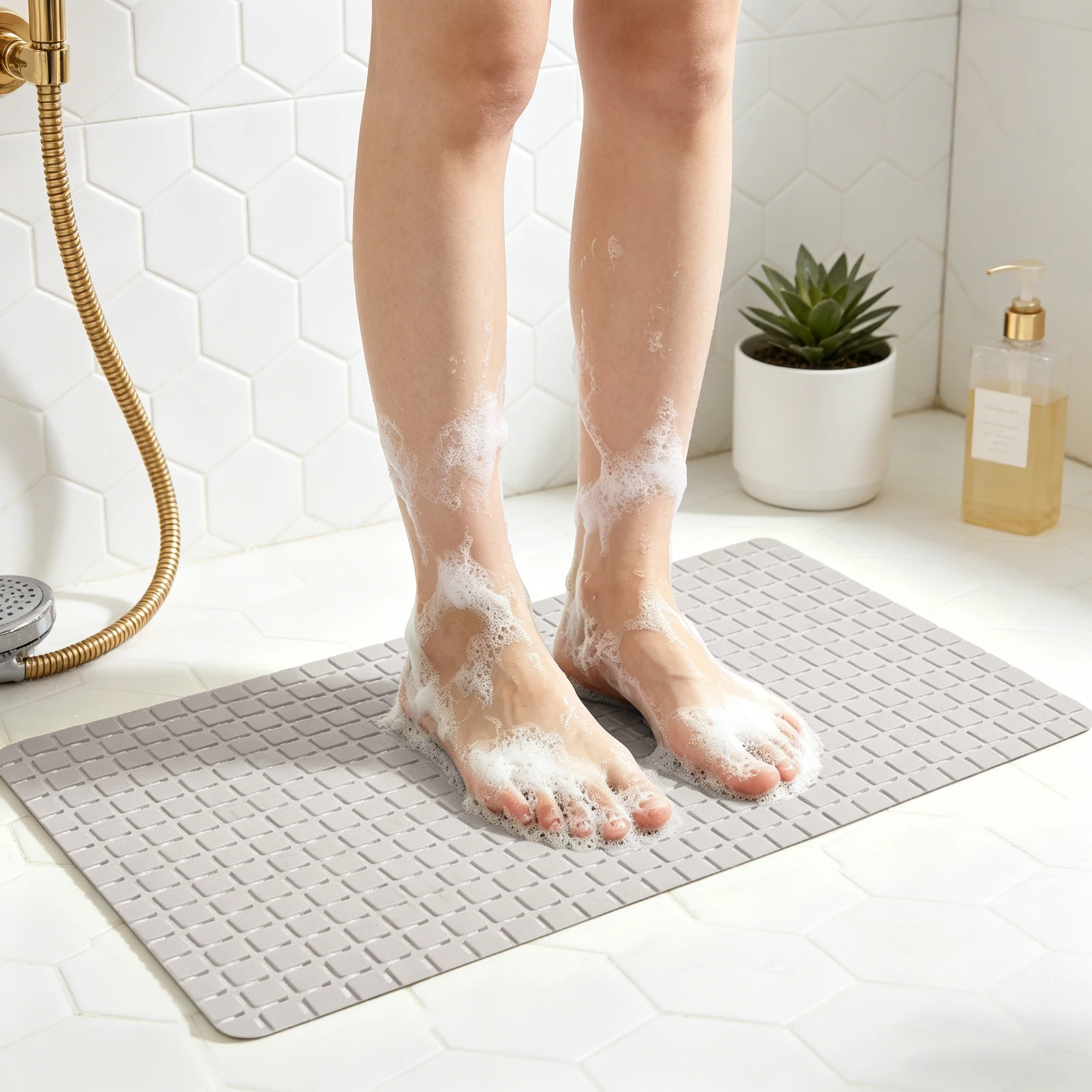 

BATHLUX TPR Non-Slip Bath Mat with Strong Suction Cups Quick Drainage Non-toxic Eco-Friendly Soft Shower Mat for Bathroom Tub