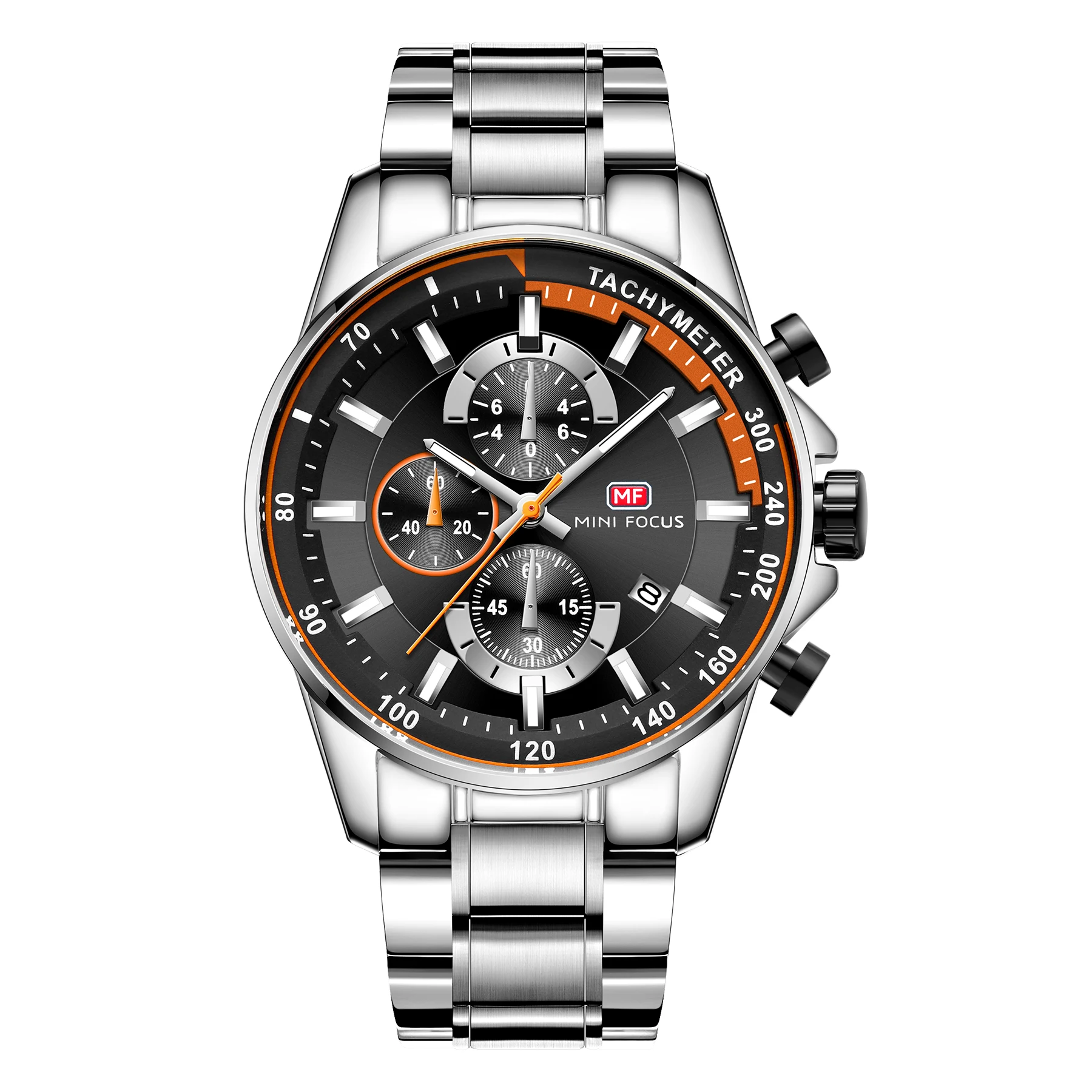 MINI FOCUS MF0218G Men Chronograph Watch Luxury Business Silver Stainless Steel Band Waterproof Quartz Watches