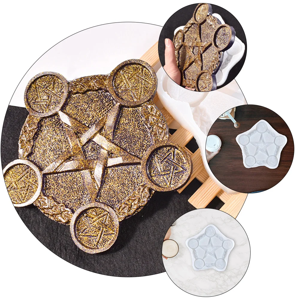 

Silicone Mold Painted Holder Divination Tray Glitter Powder Silica Gel Handmade Stick Mould DIY Pentagram Design
