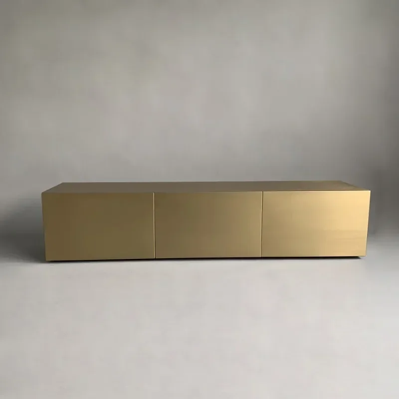 TV Cabinet Light Luxury Modern High-grade Stainless Steel Electroplating Champagne Floor Cabinet Villa Model