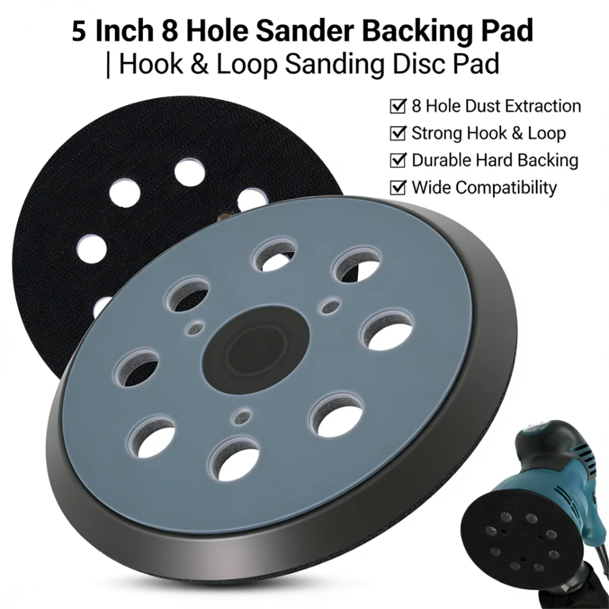 

2/5Pcs 125mm 5 Inch Sander Pad 8 Holes Backing Sanding Disc Pad Hook Loop Sanding Pads for Electric Orbital Sander Polishing