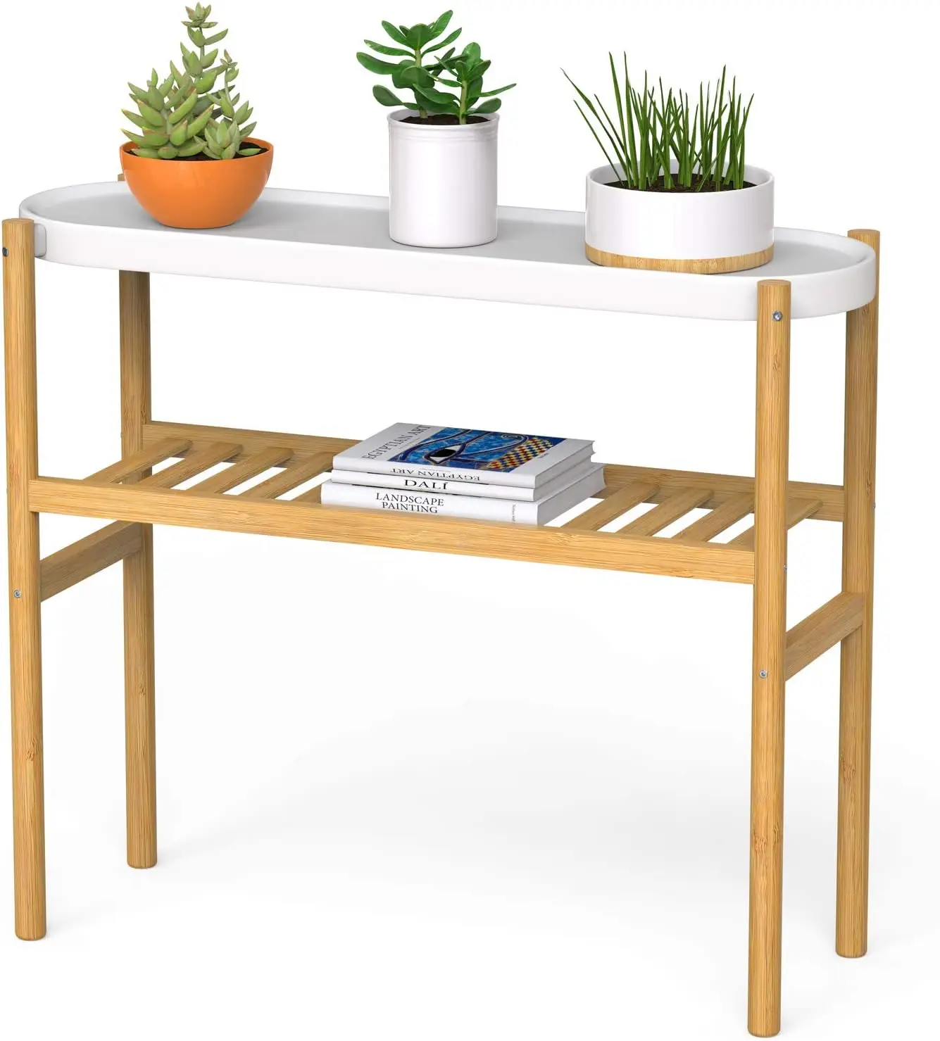 

2-Tier Bamboo Plant Stand for Indoor Plants, Sturdy Metal Plate, Space-Saving Decor