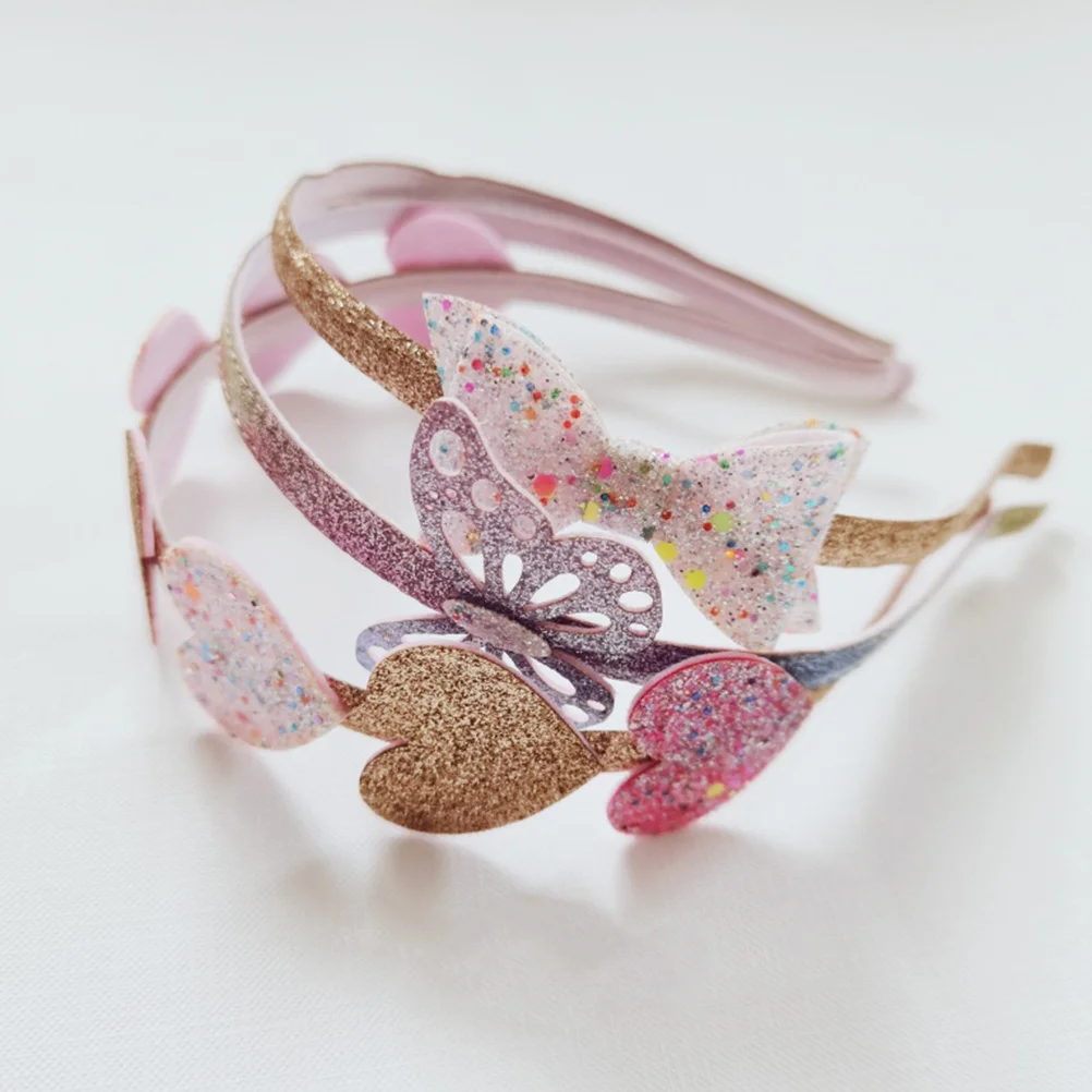 

3Pcs Glitter Heart Headband for Kids Shiny Sequin Butterflies Design Comfortable Lightweight Hair Hoops for Party Prom Photo