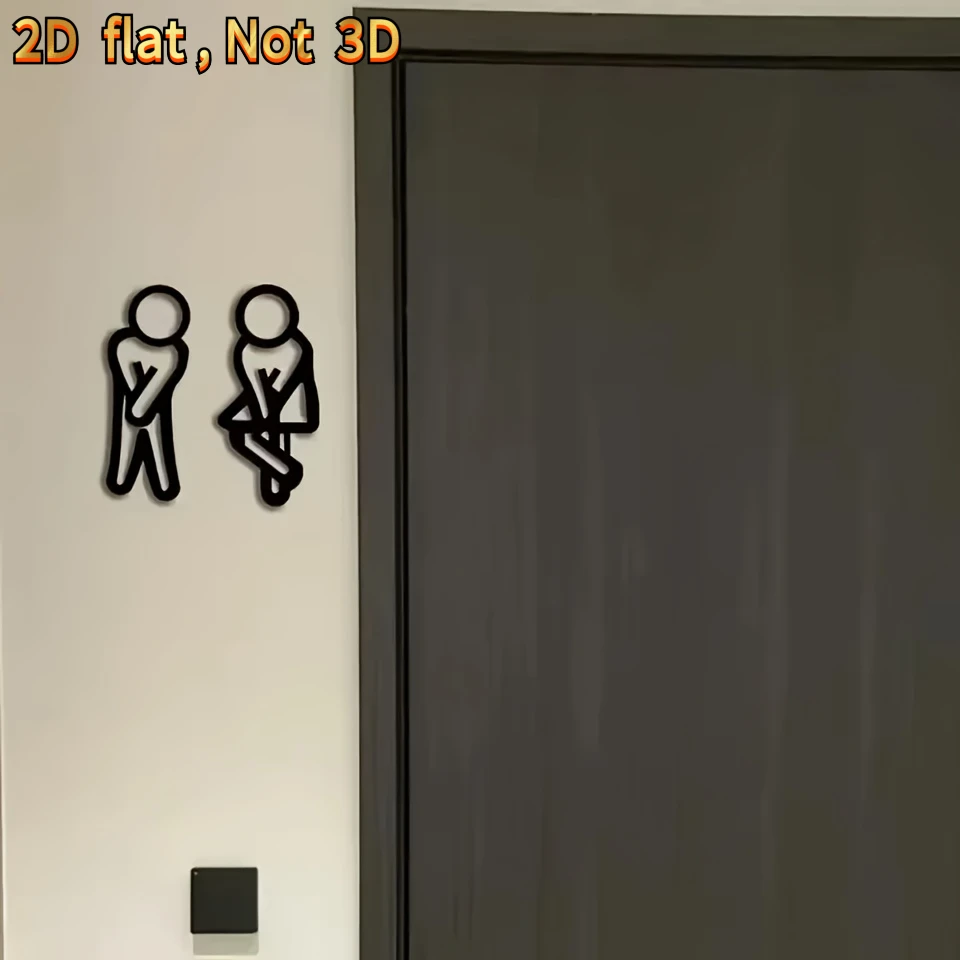 Kreatives, lustiges 2D-Flach-Badezimmerschild für Männer und Frauen, WC-Türdekoration, Wandaufkleber für Restaurant, Hotel, Café, Toilettenbeschilderung