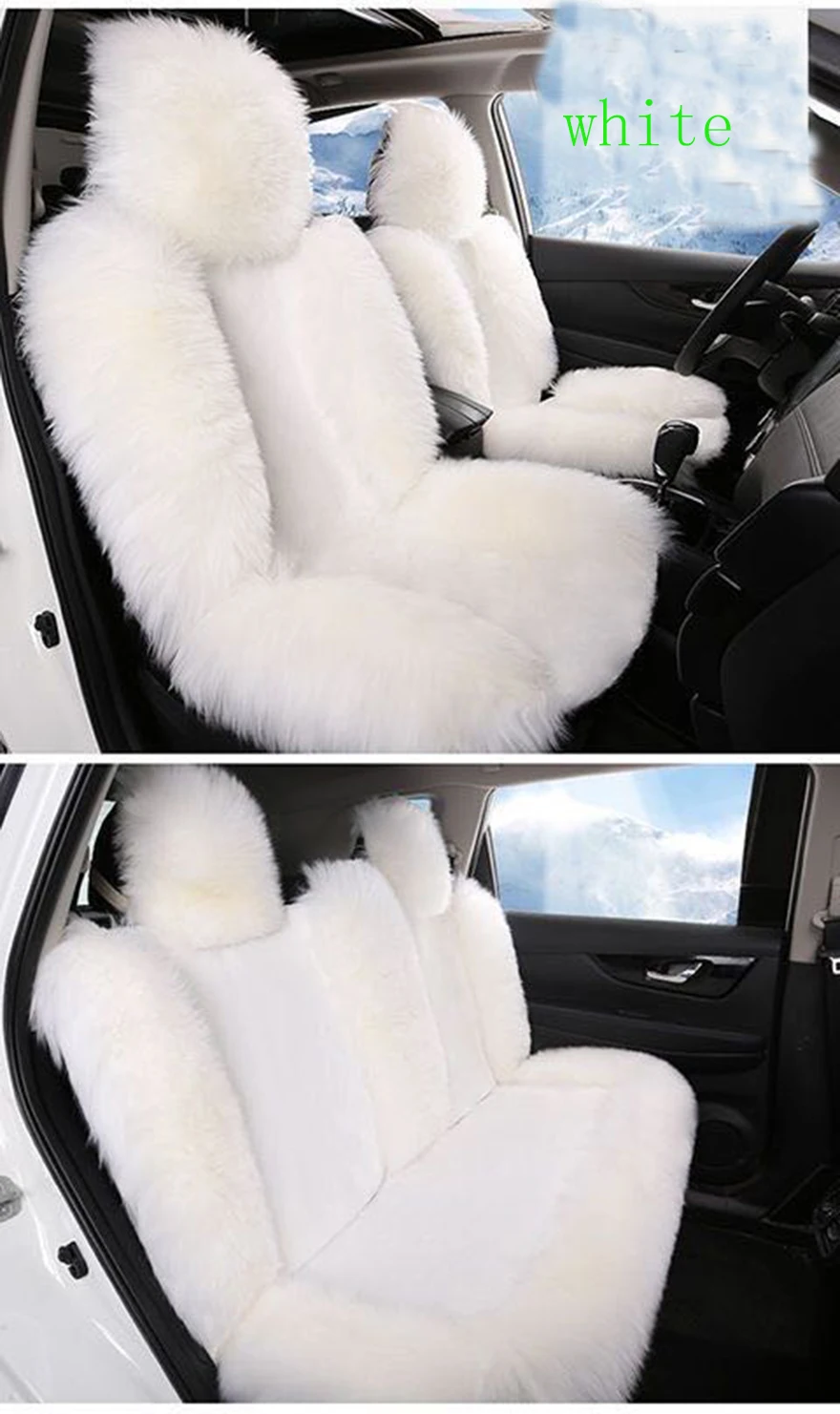 3pcs 100% Sheepskin Car Seat Covers Full Set Unviersal Genuine Fur Car Seat Cover Long Wool Auto Cushion Christmas