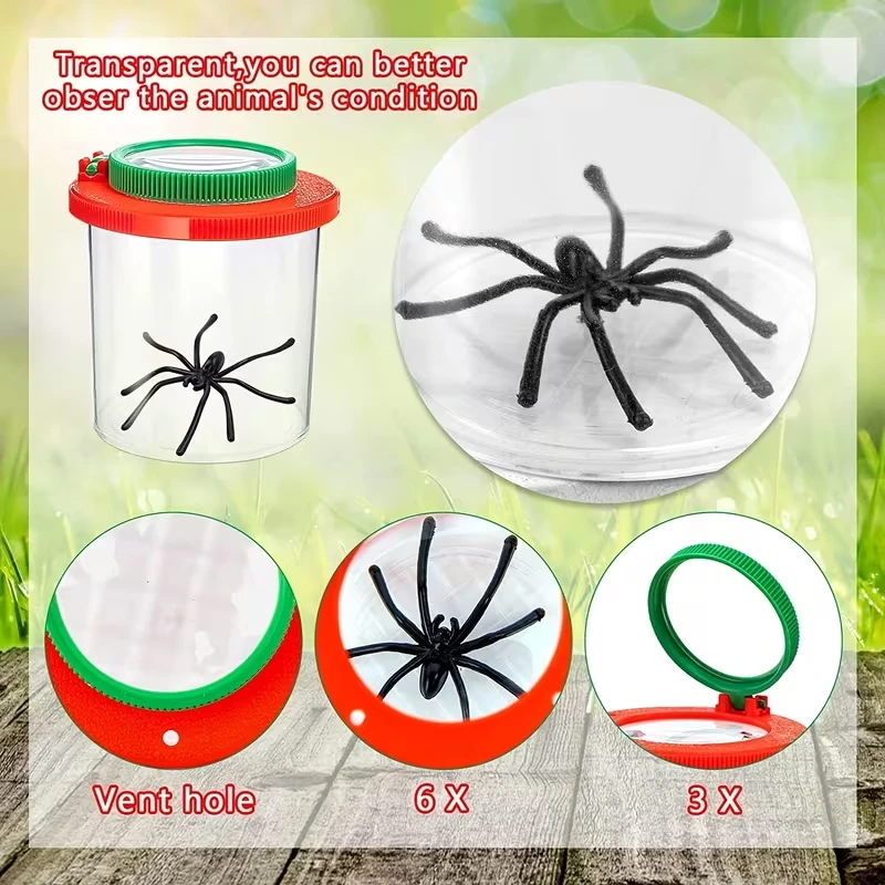 This 3-Piece Magnifying Glass Insect Collection Set Includes an Observation Box, Tweezers, and a Trap. Compact and Portable, It Helps You Get Closer to Nature and Develop Your Intelligence, Making It a Great Tool for Understanding Various Insects.