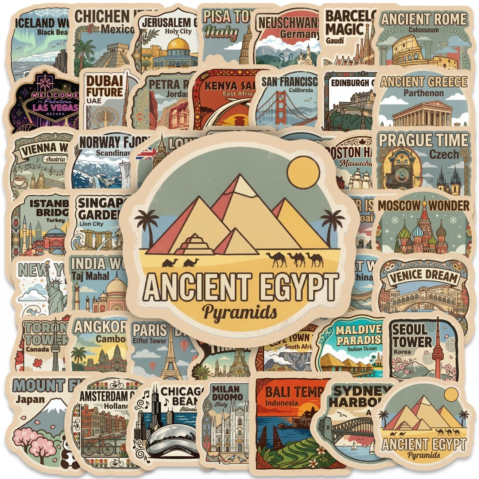 50PCS Retro Scenery Graffiti Stickers Exquisite Fashion Waterproof Sticker for Computer Notebook Stationery DIY Toys Secret