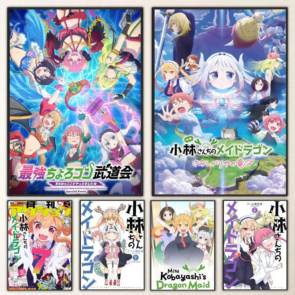 Anime Miss Kobayashi's Dragon Maid Poster Self-adhesive Art Waterproof Paper Sticker Coffee House Bar Room Wall Decor