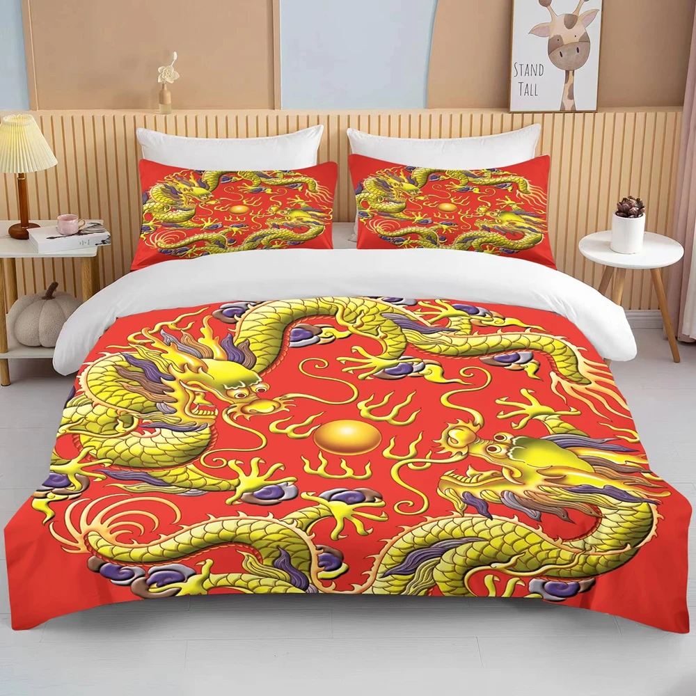 Imagem -04 - Chinese Dragon Bedding Grupo Microfibra ou Poliéster Duvet Cover King Size Cama de Casal Quarto Preço Set