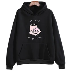 Ketnipz Comic Funny Graphic Hoodies Be Kind To Ya Mind Letter Printed Sweatshirts Long Sleeve Hooded Pullovers Fleece Soft Tops