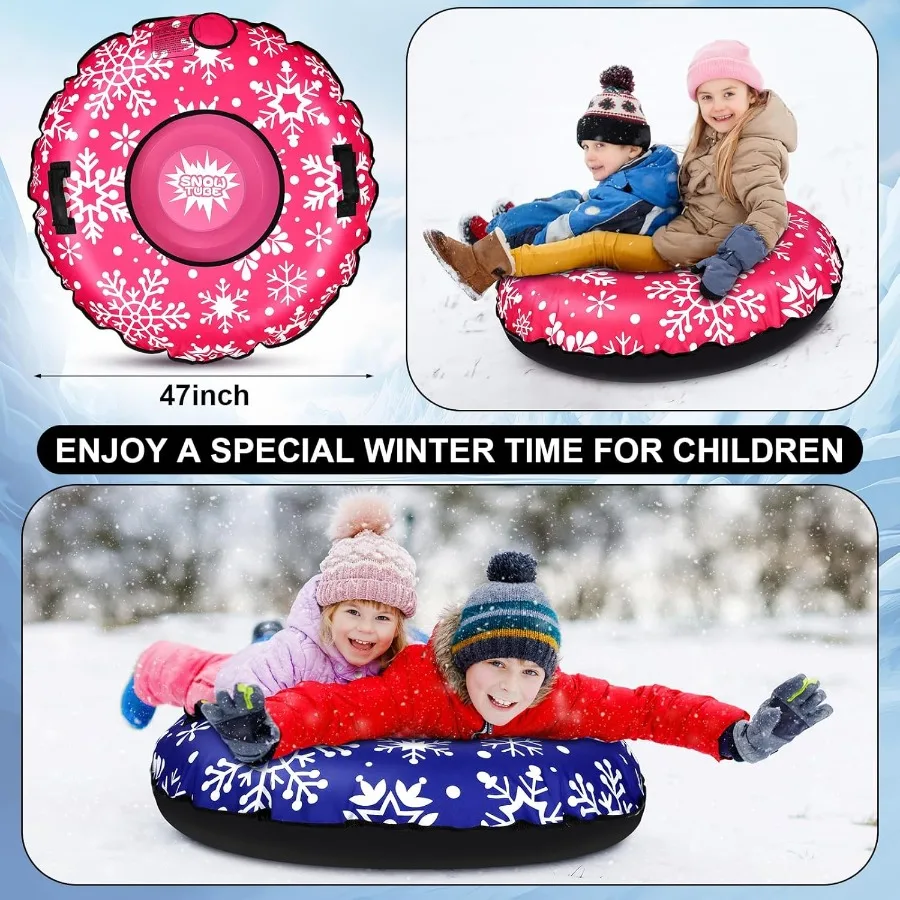 أنابيب الثلج 47 بوصة زلاجات الثلج القابلة للنفخ مع مقابض للبالغين زلاجات سفلية سميكة شديدة التحمل ألعاب شتوية للرياضات الخارجية Sl