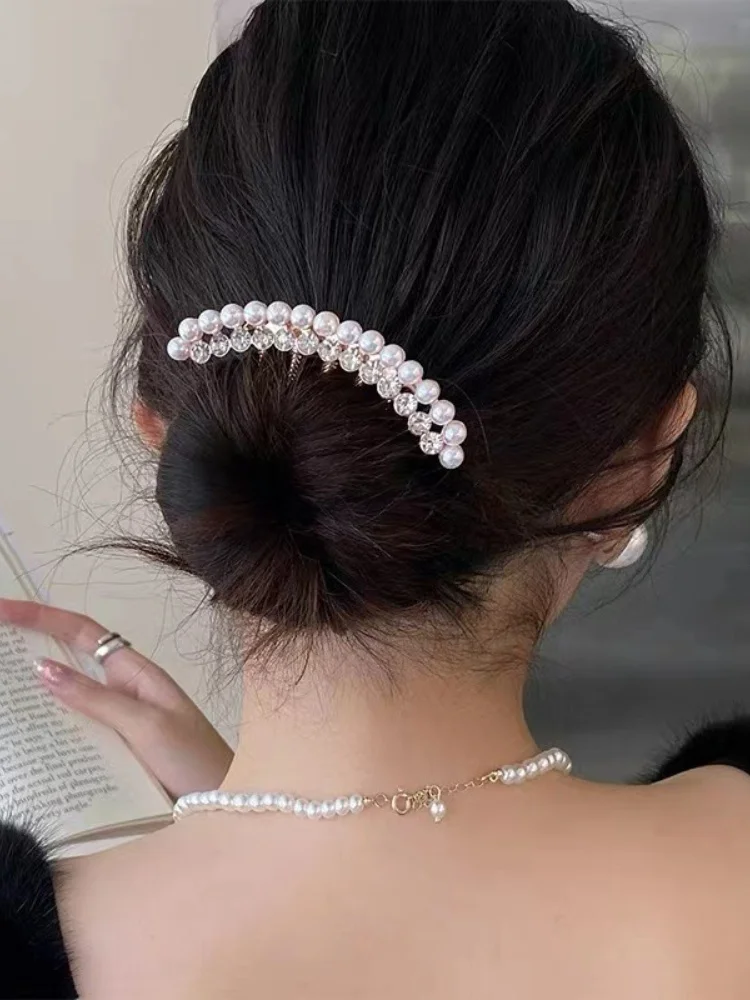 Pearl Water Diamond Metal Pan Hair Insert Comb Ball Head New Year Pan Hair Comb Hairpin Mother's Day Holiday Gift Hair Accessory — zdjęcie 2