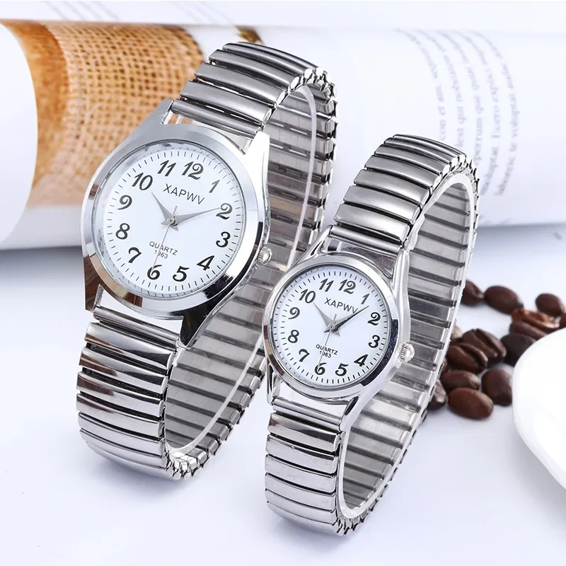 Man Women Couple Wrist Watches Stainless Steel Band Alloy Lovers Business Quartz Movement Wristwatch Elastic Strap Band Watch