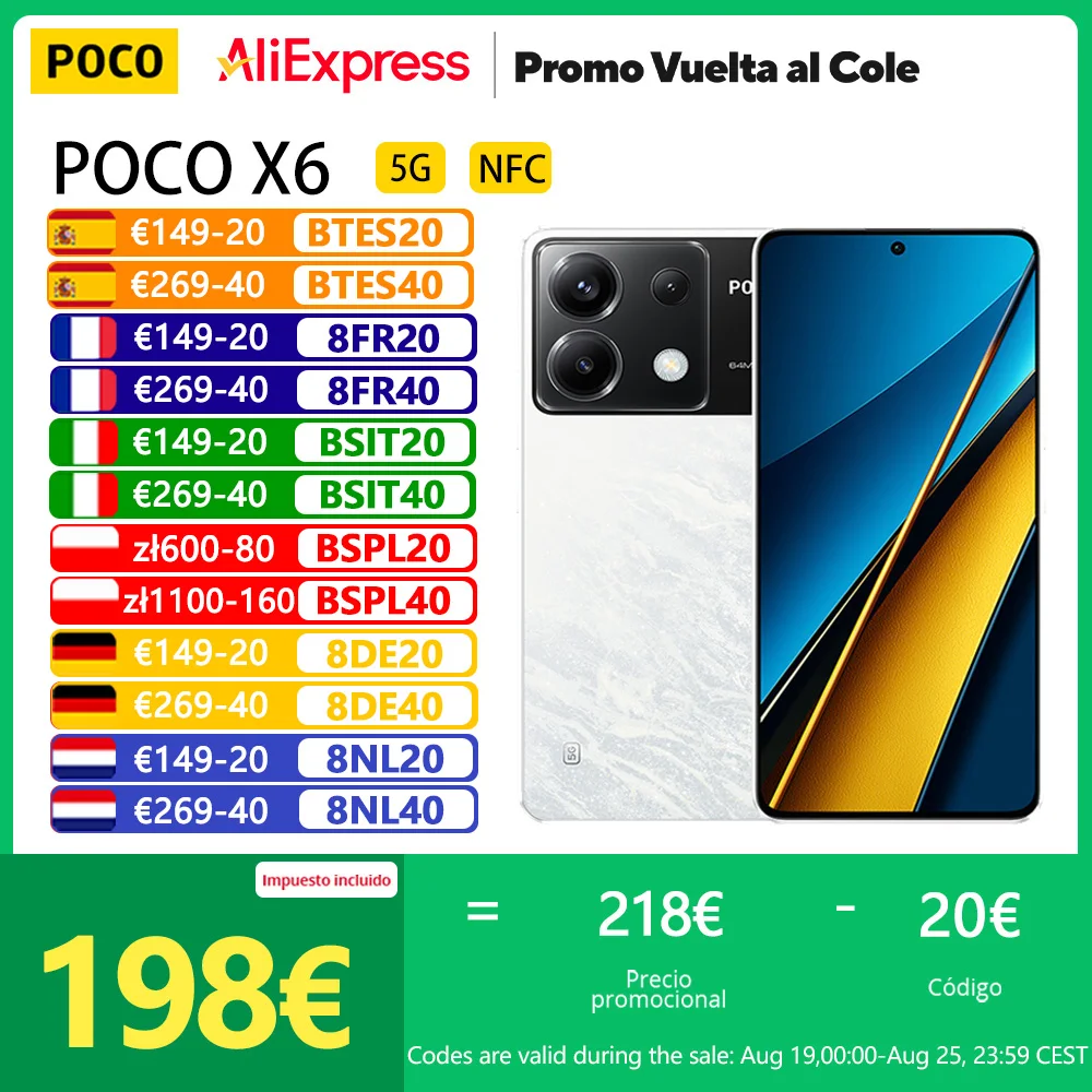 POCO X6 5G NFC，Snapdragon® 7s Gen 2，Pantalla Flow AMOLED CrystalRes de 120 Hz ，Cámara triple de 64 MP con OIS，67W,5100 mAh,Versión global