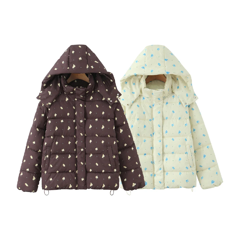 

new Autumn and winter products women's printed versatile hooded style loose and slimming bread jacket