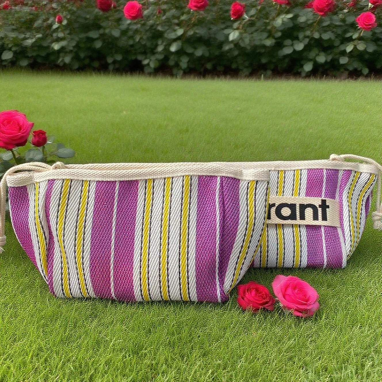 2025 جديد pochette zippée en coton 2025, hot sac à cosmétiques en toile à rayures à la mode, sac en tissu portatif