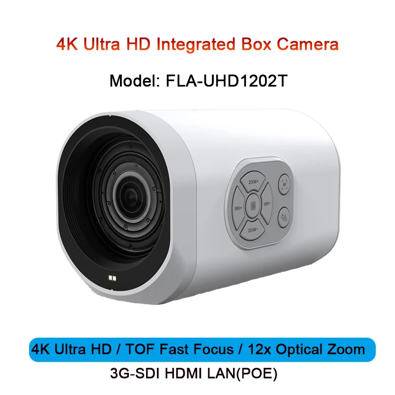 4K 12X Zoom Box Camera PoE, Webcam, Simultaneously HDMI & SDI Output, Live Streaming for Webcast, Meeting, Teaching & Gaming