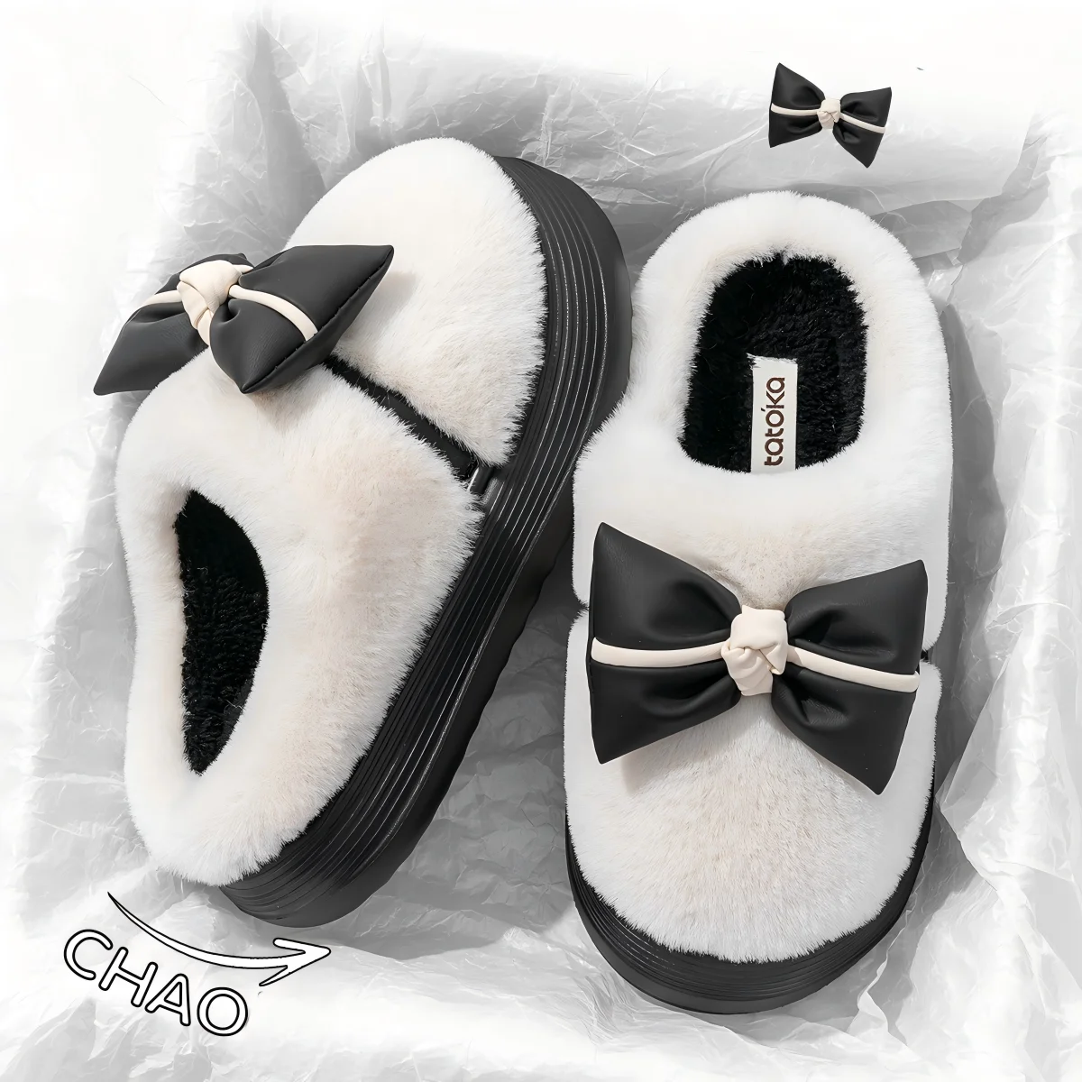Zapatillas de algodón con lazo de Pu de alta gama para mujer, nuevas zapatillas de algodón de suela gruesa para el hogar, impermeables y cálidas con forro polar para otoño e invierno