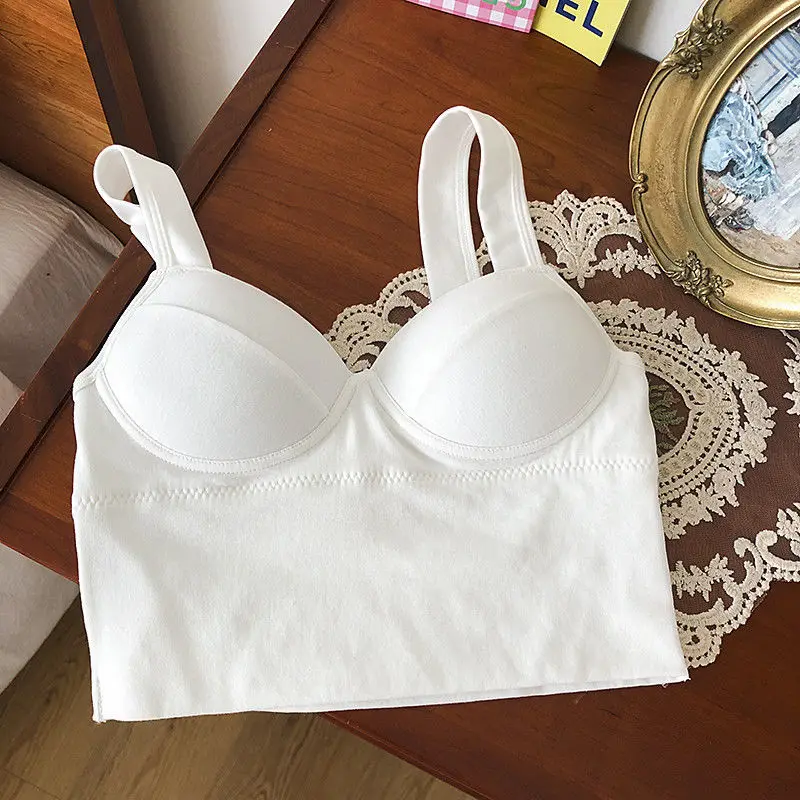 Women's Steel-Free Wide Strap Bralette Built-in Push-Up Crisscross Back Tube Top Adjustable Versatile Outerwear Y2K chaleco 조끼