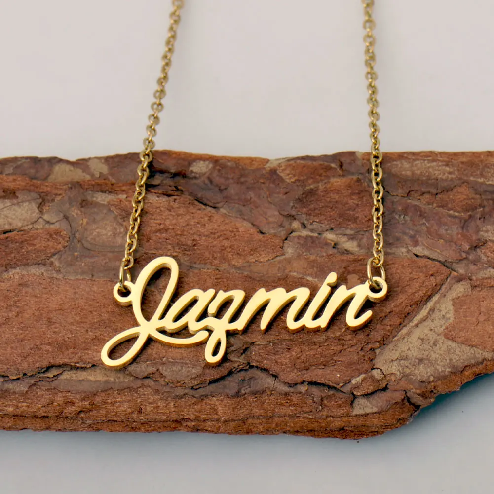 

AOLOSHOW Jazmin Gold Color Name Necklace for Women Stainless Steel Pendant Collar Letters Choker Jewelry