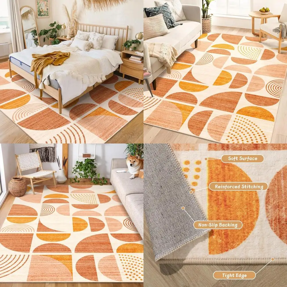 

Bohemian Orange 5x7 Rugs - Soft, Washable & Non-Slip for Living Room, Bedroom, Dining Area