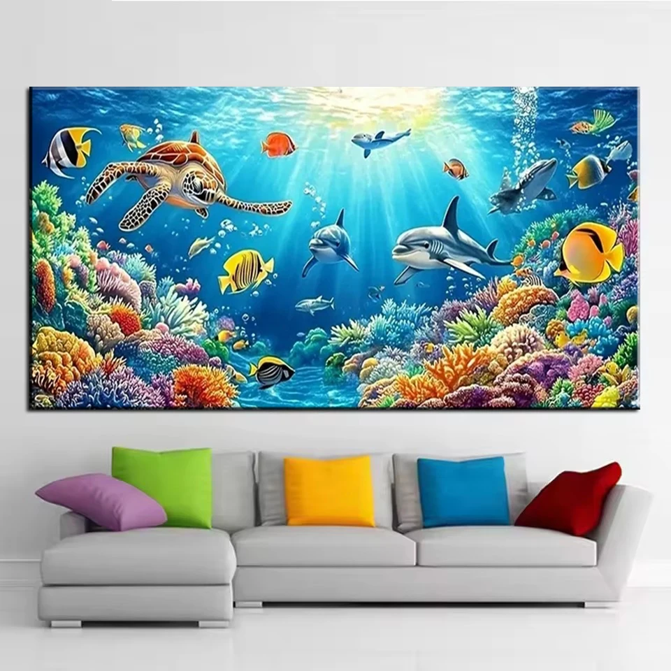 Diy 5D Diamond Painting Kits Underwater Fish,Turtles,Dolphins,Corals,Starfish Landscape Full Diamond Mosaic Embroidery Big Size