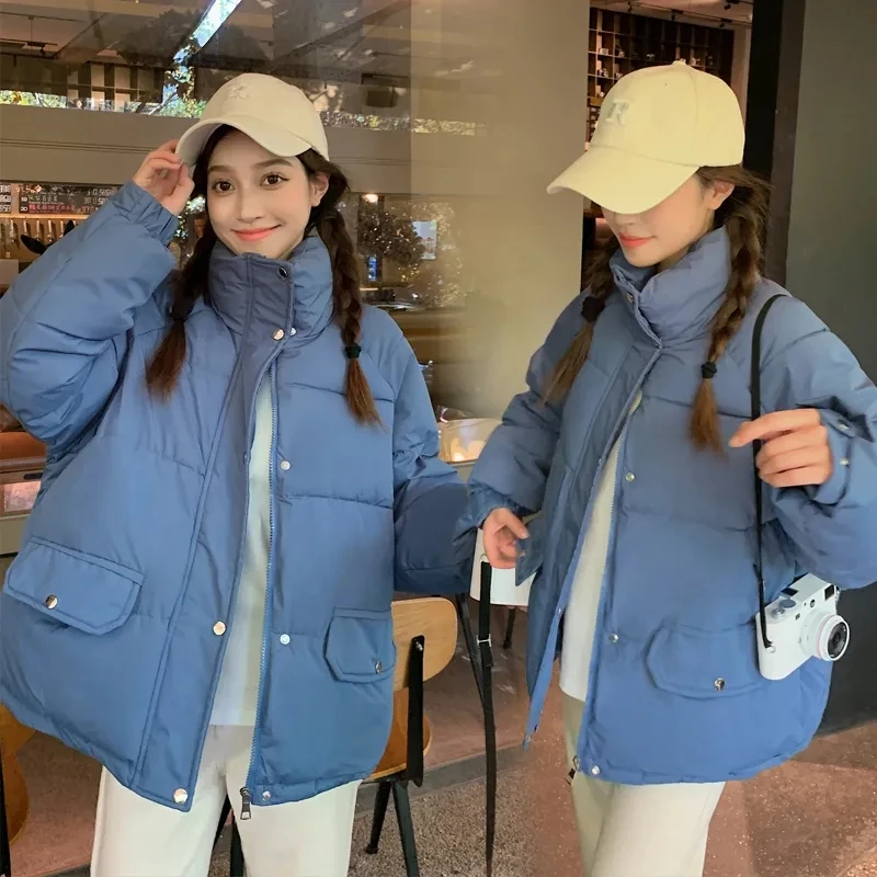 2023 New Down Cotton Jacket Women Winter New Zipper Short Loose Padded Coat Female Stand Collar Warm Parkas Jackets